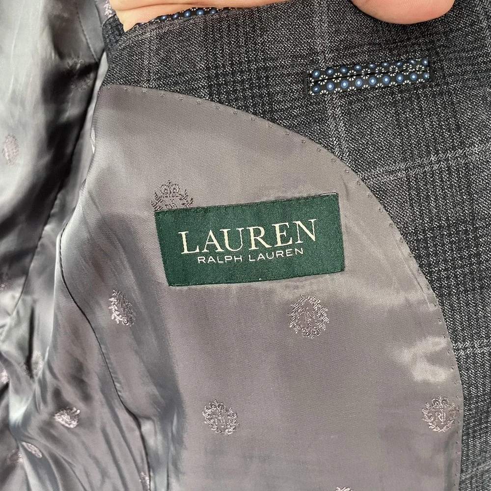 Lauren Ralph Lauren Blazer Mens 42L Gray Plaid Wool Stretch‎ Sport Coat Jacket